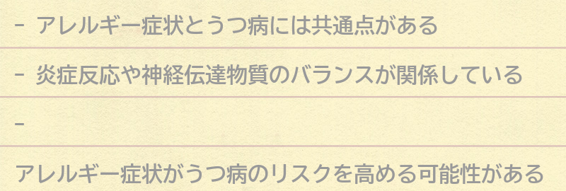 アレルギー症状とうつ病の共通点の要点まとめ