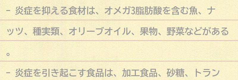炎症を抑える食材とは？の要点まとめ