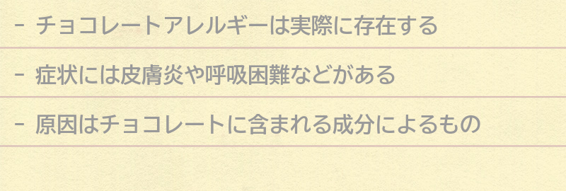 チョコレートアレルギーの症状とは？の要点まとめ