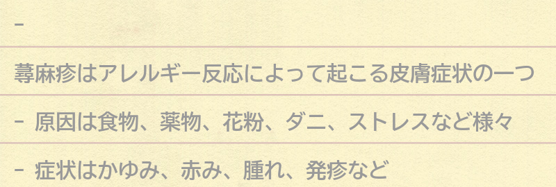 蕁麻疹の原因と症状の要点まとめ