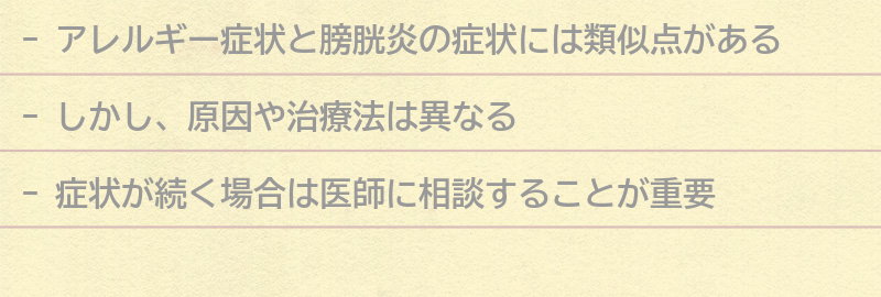 アレルギー症状と膀胱炎の症状の類似点と相違点の要点まとめ