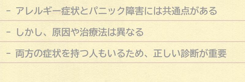 アレルギー症状とパニック障害の共通点と相違点の要点まとめ