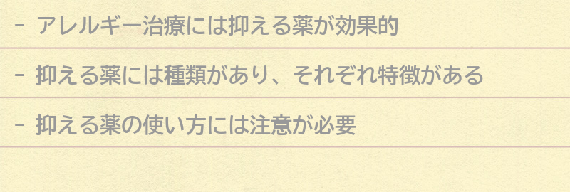 抑える薬の種類と特徴の要点まとめ